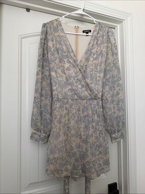 Express Cream and Blue Floral Wrap Romper